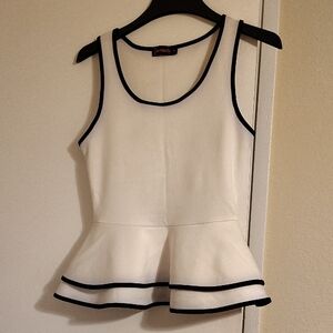 Annabelle White Peplum Tank with Black Trim